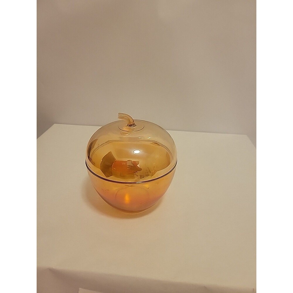 Vintage Jeanette Iridescent Marigold Apple Shaped Trinket/Candy Dish 6"